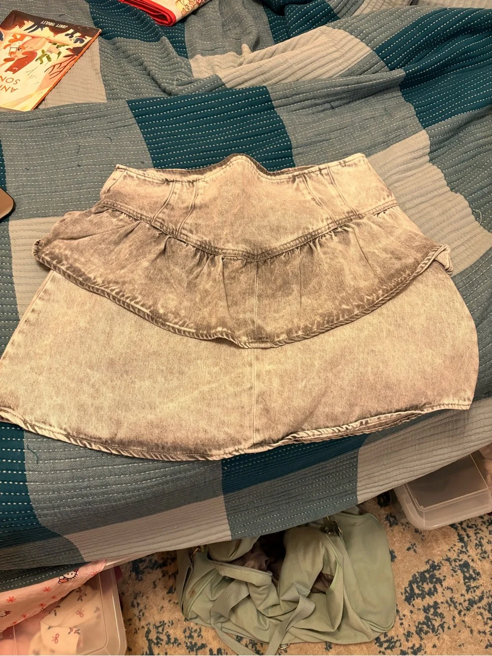 Allsaints Andy Denim Ruffle Gray Skirt Size US 10